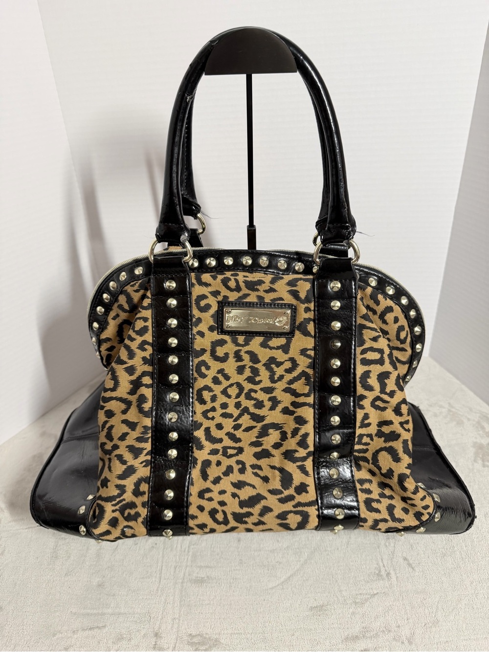 Betsey Johnson Leopard Print WeekenderTote with Black Patent Trim